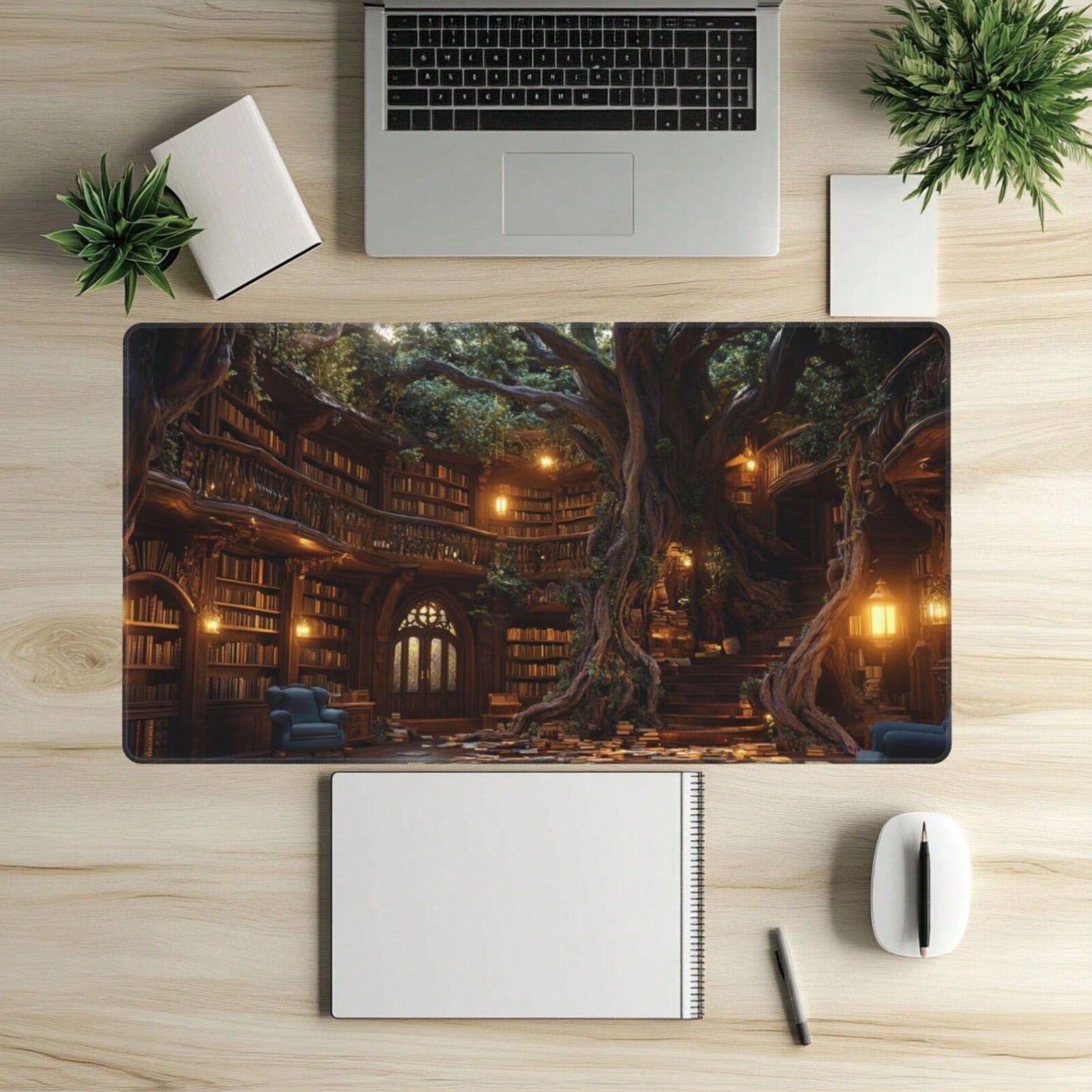 Home Office With Library - 1pc A Magical Library Forest-Themed Mouse