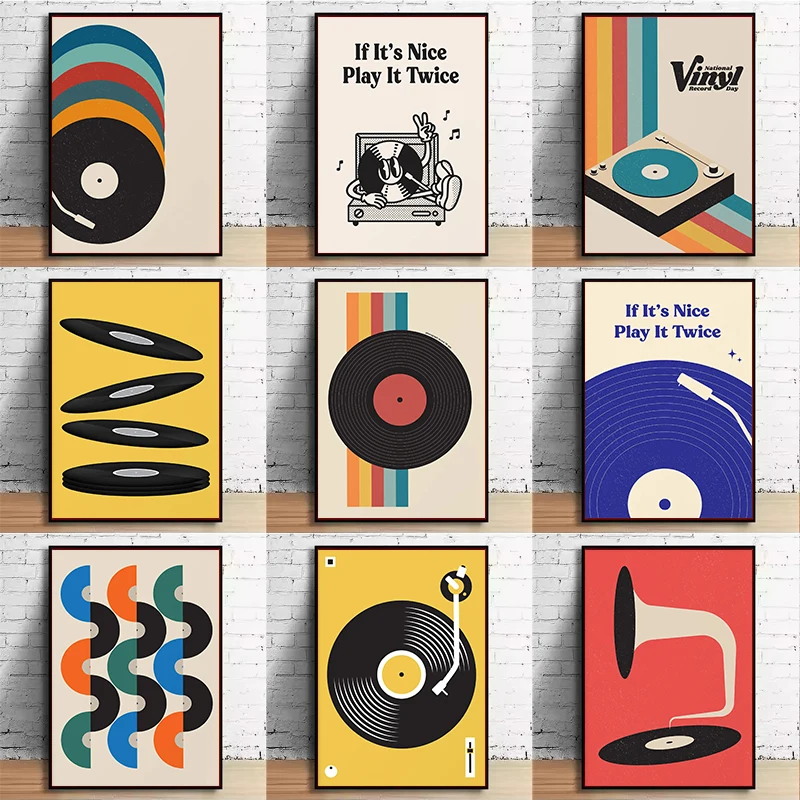 Home Office Minimalist - Mid Century Vinyl Record Canvas Wall