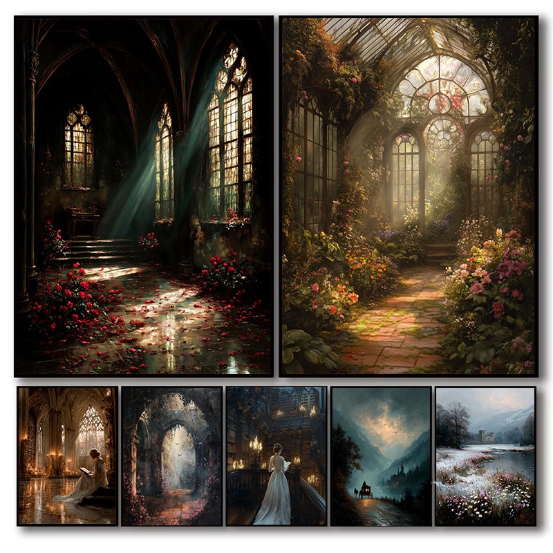 Home Office With Library - Dark Academia Canvas Print Gothic Library
