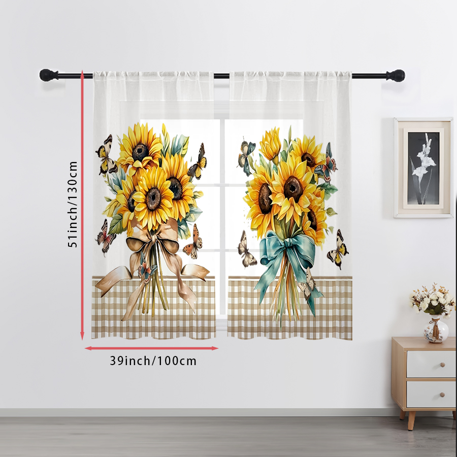2PCS Digital Print Sheer Curta - đánh giá và giá Home Office Minimalist