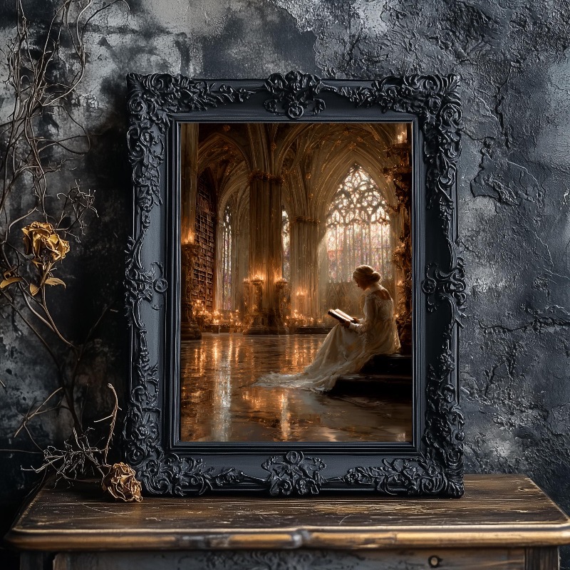 Dark Academia Canvas Print Got - đánh giá và giá Home Office With Library