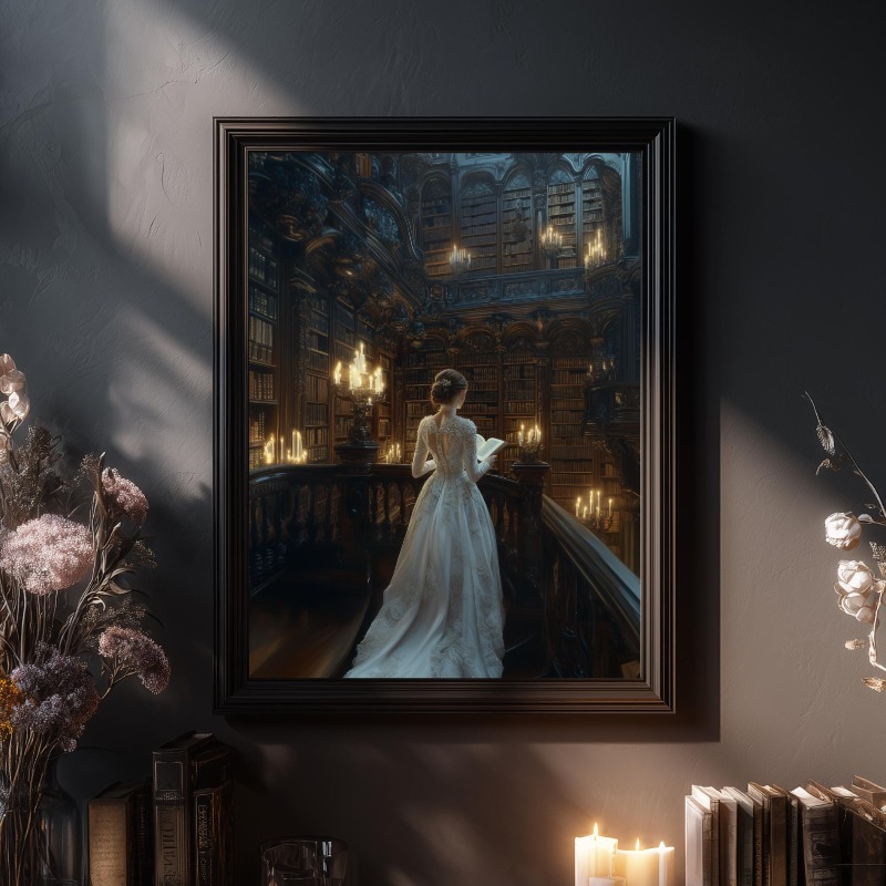 Dark Academia Canvas Print Got - đánh giá và giá Home Office With Library