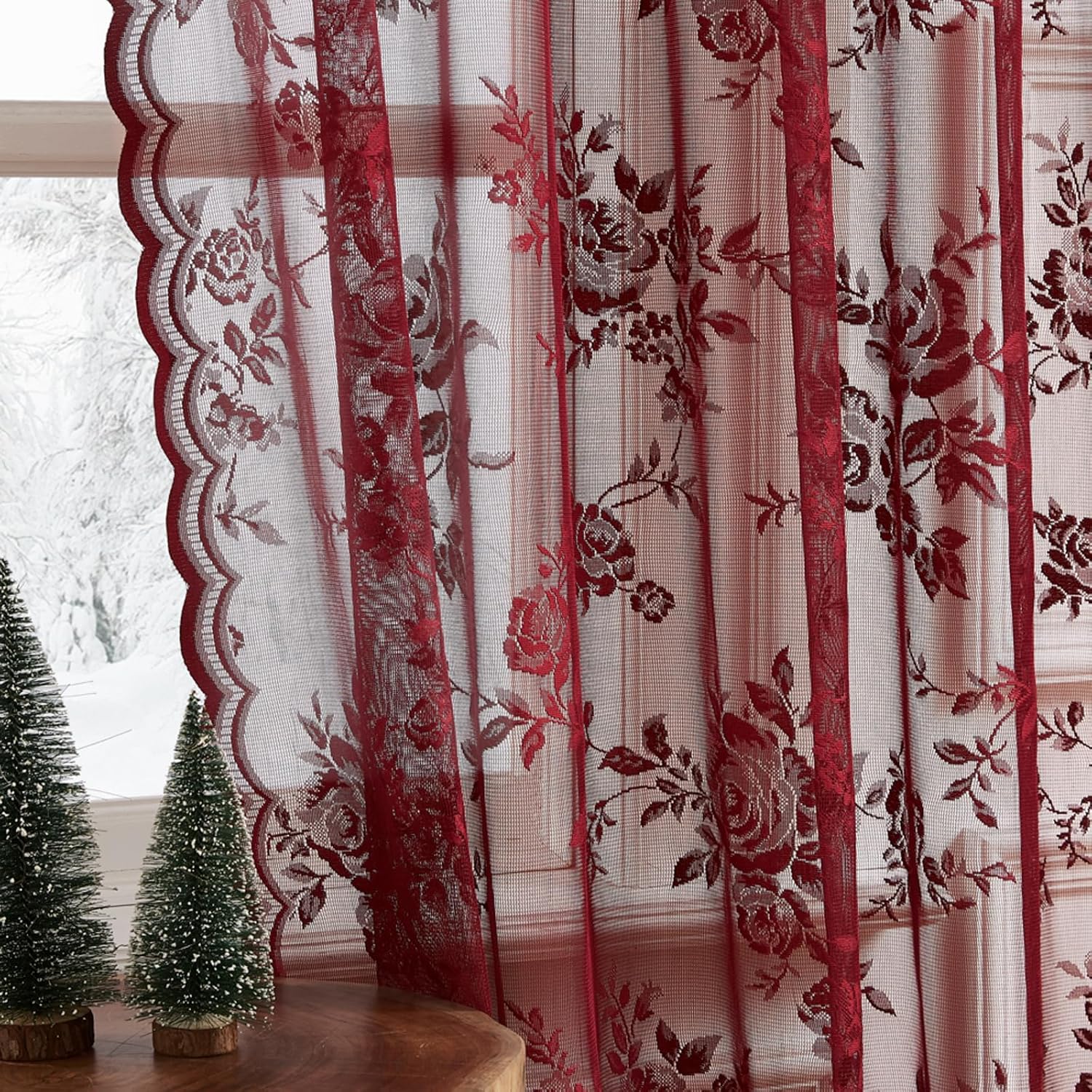 1 PC Burgundy Lace Curtains 45 - đánh giá và giá Home Office Gadgets